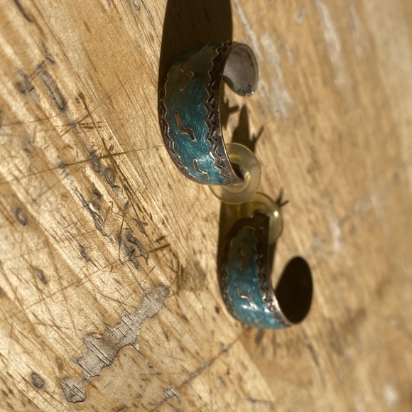 Vintage Mexican Sterling Silver Earrings – Blue Enamel Inlay, MEX Mark - Picture 6 of 6